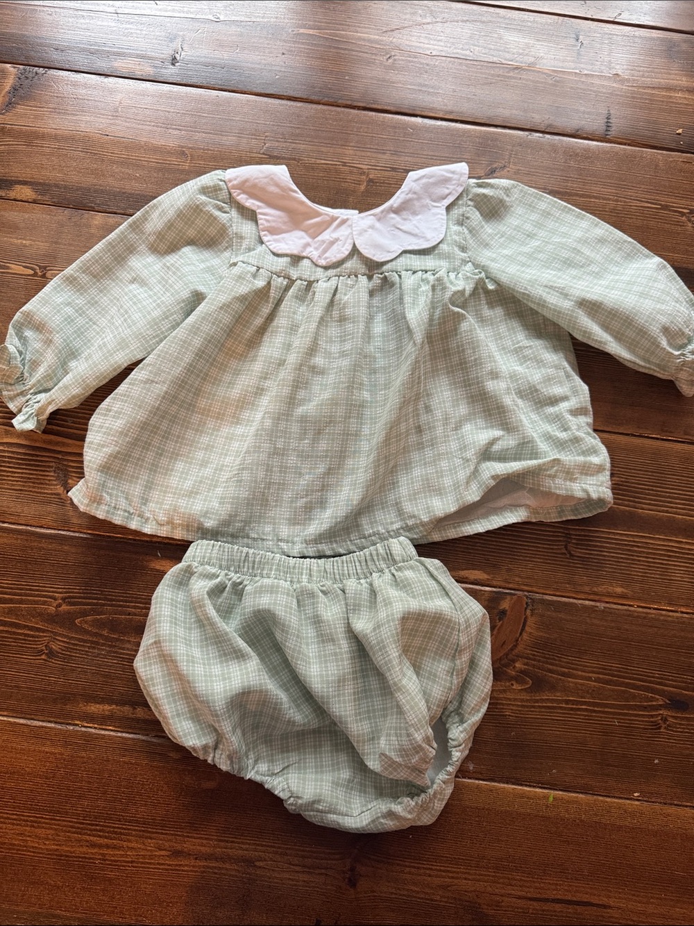 Mint Plaid Baby Bloomers Set with White Peter Pan Collar
